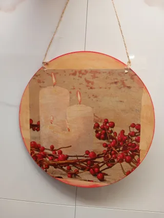 Colgante Navideño Madera Velas Bayas