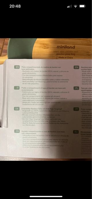 Plato Miniland Bambú con Ventosa +6m