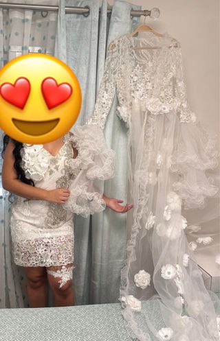 Vestido Novia Pedrería y Bata Blanca