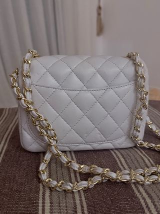 Bolso Chanel Piel Blanco Cadena Dorada