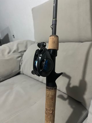 Caña y carrete de pesca casting
