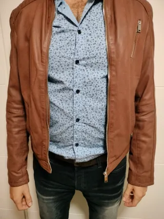 Chaqueta Cuero Marrón Talla L Hombre