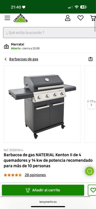 Barbacoa de gas Naterial Kenton II de Leroy Merlín