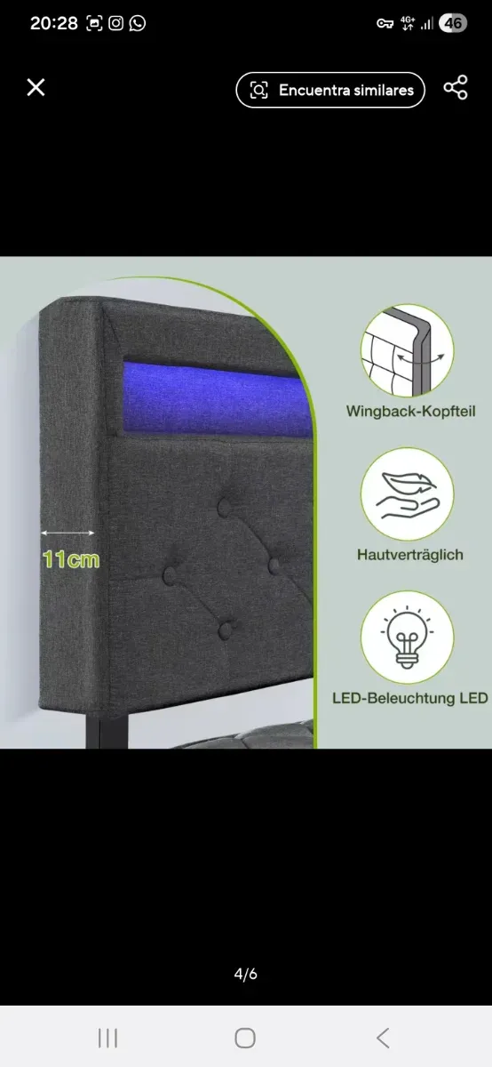 Base cama 140x200 tela con cajones y luz