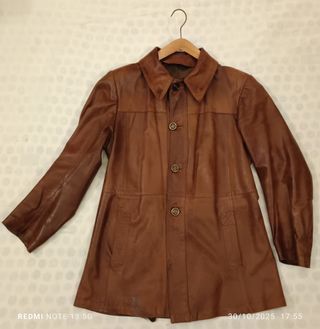 Trench in vera pelle vintage marrone
