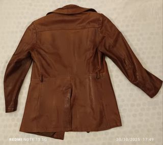 Trench in vera pelle vintage marrone