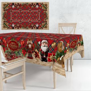 Kit Tovagliato Natale Tartan Rosso e Beige