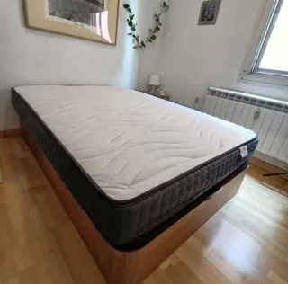 Cama Matrimonio Madera y Tela