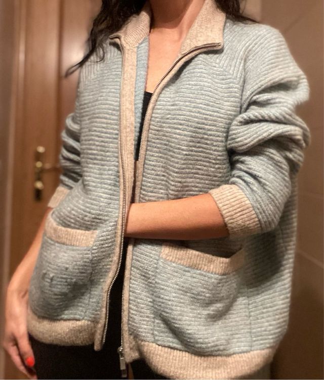 Cárdigan lana/alpaca cremallera beige T.M