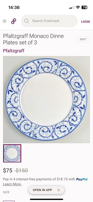 4 Platos Grandes Cerámica Diseño Azul