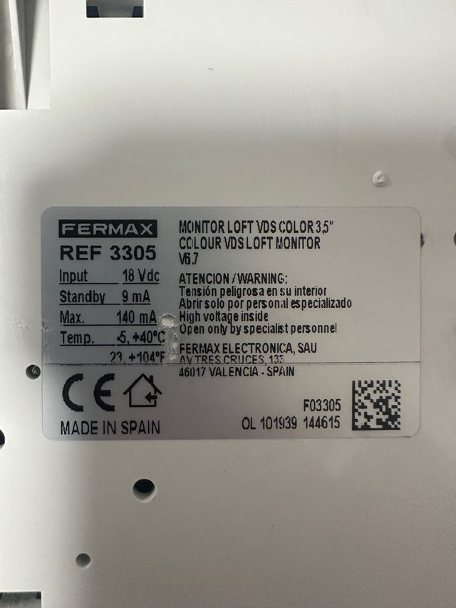 Monitor Fermax VDS Video Portero