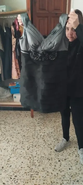 Vestido fiesta negro y gris