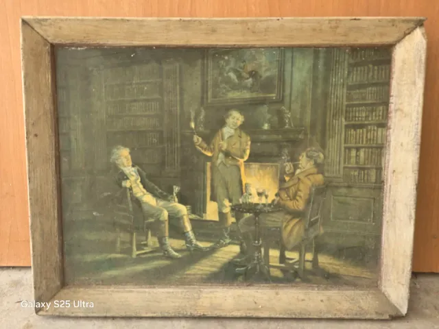 Pintura antigua de salón con caballeros