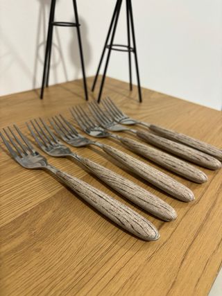 Lote 6 Cuchillos y 6 Tenedores Madera