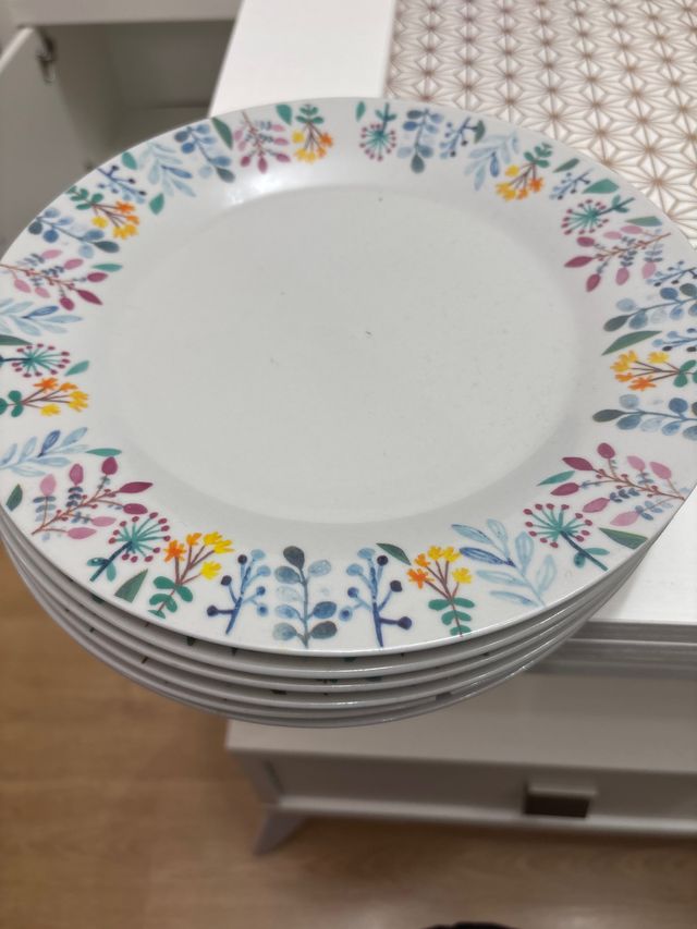 6 Platos Llanos Cerámica Diseño Floral