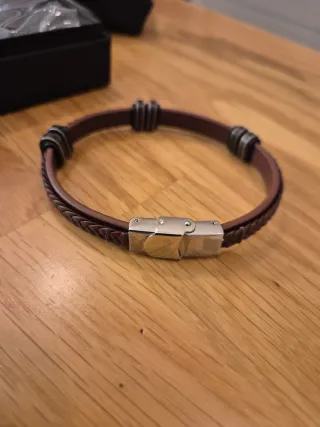 Pulsera Lotus Cuero Marrón y Plata