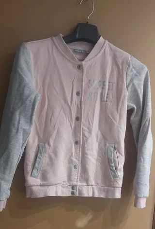 Sudadera  botones rosa y gris