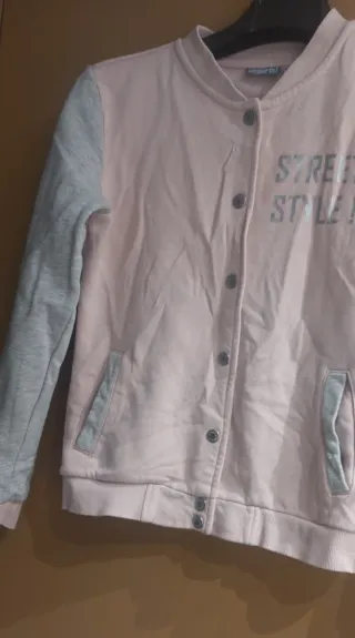 Sudadera  botones rosa y gris