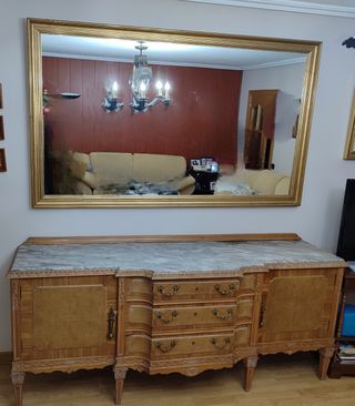Conjunto salón/recibidor de madera maciza y mármol