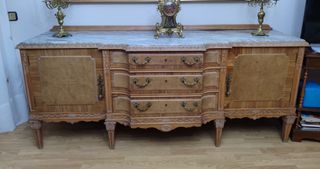 Conjunto salón/recibidor de madera maciza y mármol