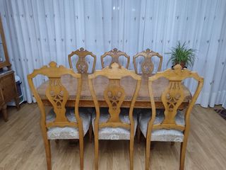 Conjunto salón/recibidor de madera maciza y mármol