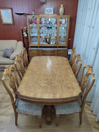 Conjunto salón/recibidor de madera maciza y mármol