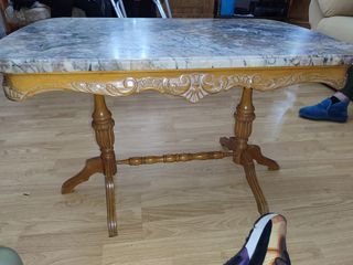 Conjunto salón/recibidor de madera maciza y mármol