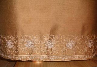 Falda seda mostaza y blusa verde dorado T42