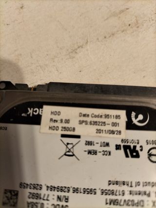 Disco Duro Western Digital 250GB WD2500BEKT 2,5"