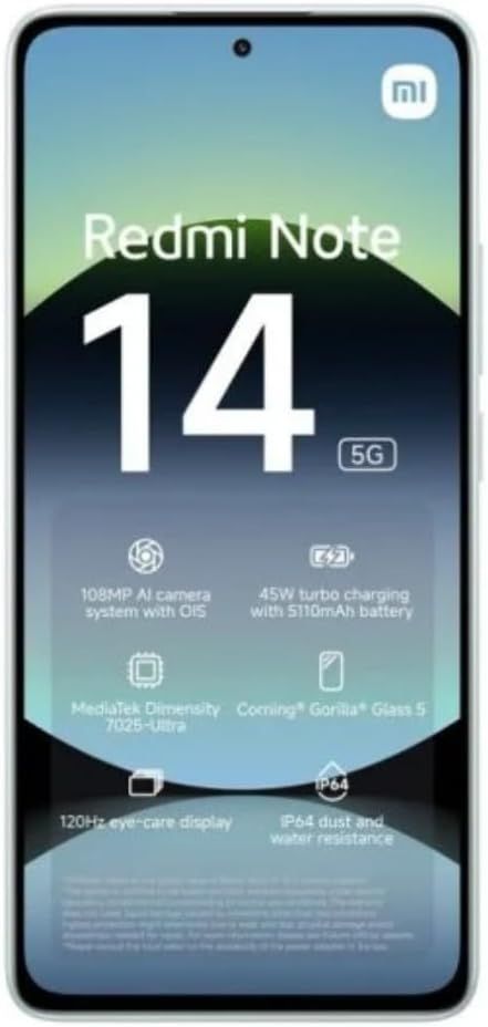 Smartphone Xiaomi Redmi Note 14 5G 256GB 8gb verde corallo, marchi minimali RICONDIZIONATI