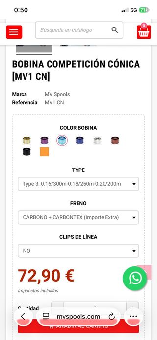 Bobinas Cónicas mvspool azul