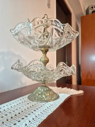 Fruteira Vidro e Ferro Dourado