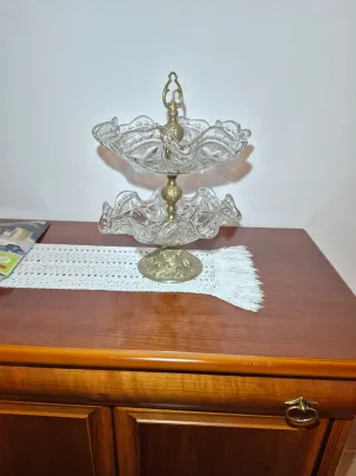 Fruteira Vidro e Ferro Dourado