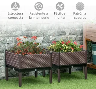 Juego 2 jardineras elevadas marrones