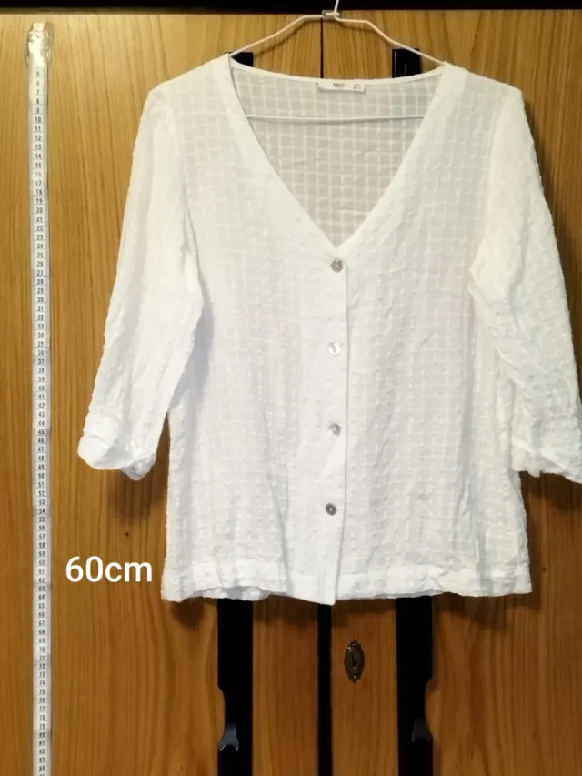Blusa Mango S Talla S Blanca Textura Cuadrados