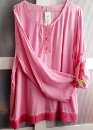 Blusa rosa com botões e renda T.U. MADE IN ITALY