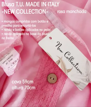 Blusa rosa com botões e renda T.U. MADE IN ITALY
