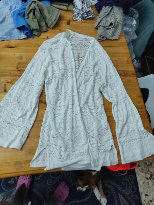 Chaqueta de punto calada blanca Talla S