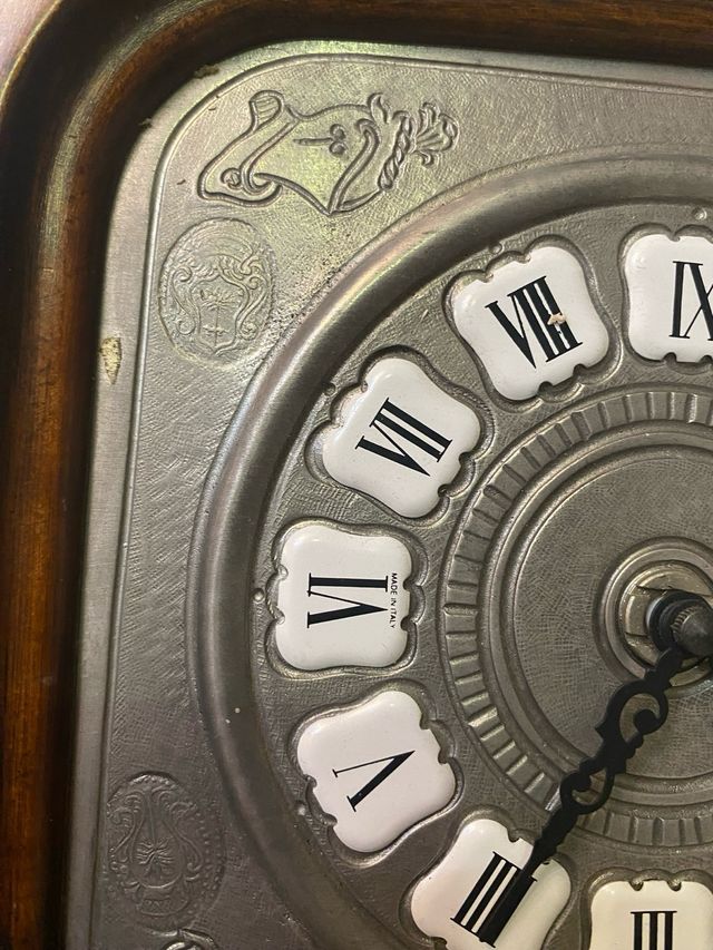 Orologio da muro in legno e peltro