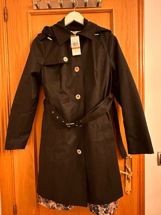 Gabardina Michael Kors Negra Capucha Talla S
