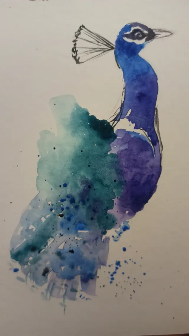 Acuarela Original Pavo Real