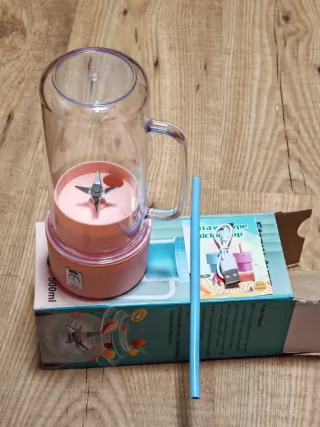 Batidora Vaso 500ml con Pajita Rosa