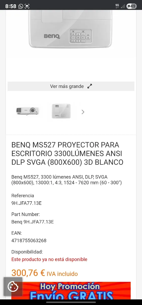 Proyector BenQ HDMI Blanco