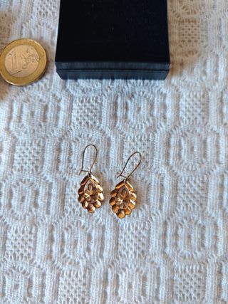 Lote pendientes vintage dorados de oro 18K perla