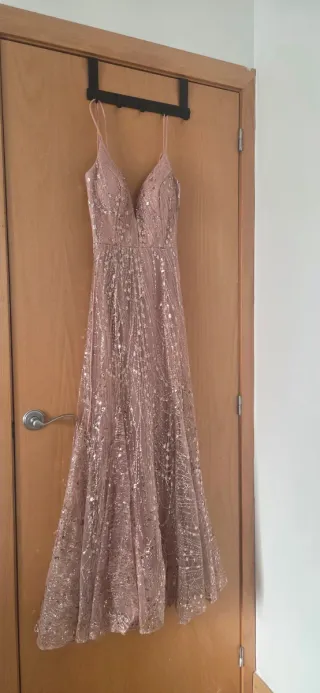 Vestido largo lentejuelas rosa y dorado