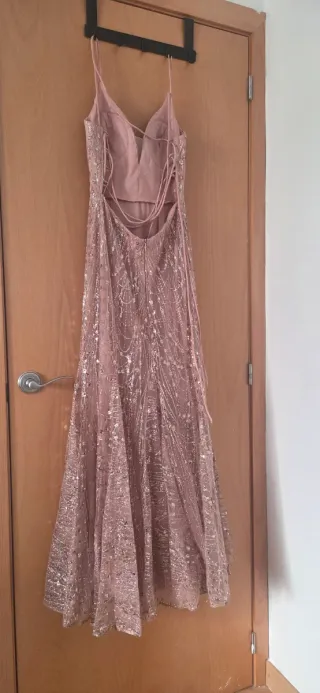 Vestido largo lentejuelas rosa y dorado