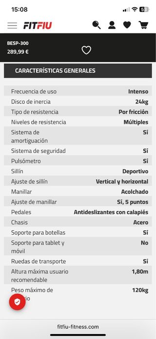 Bicicleta Indoor FITFIU BESP-300