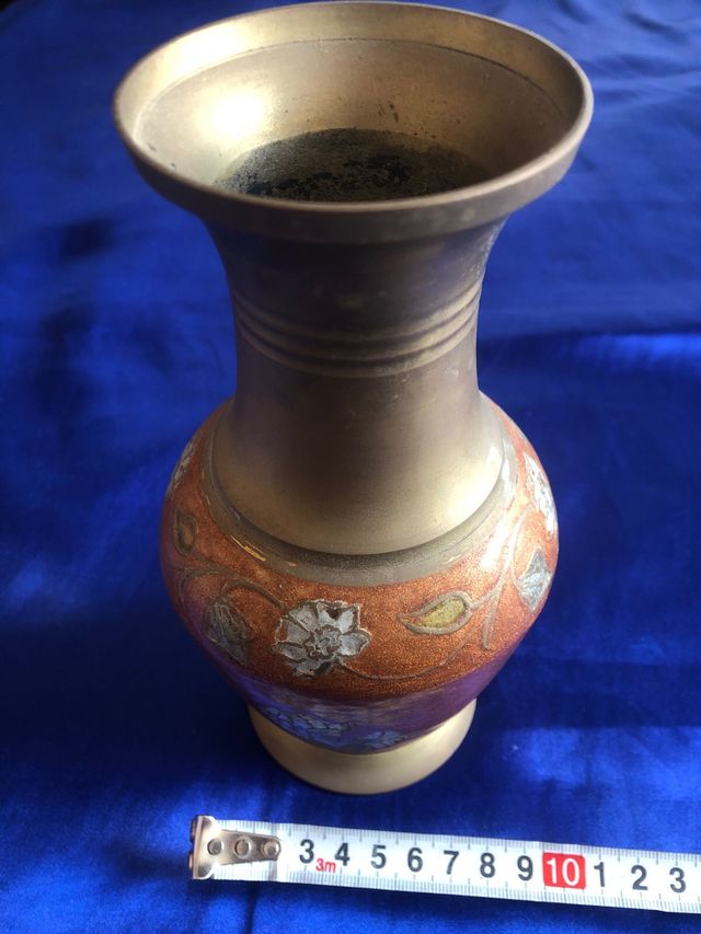 Jarrón Indio Antiguo Metal Dorado Naranja