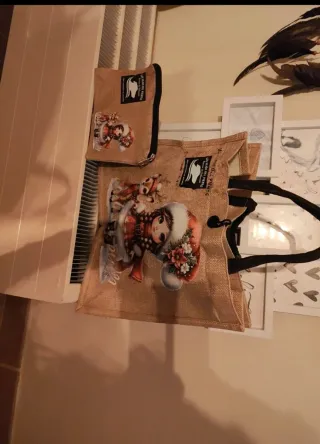 Bolso y monedero de yute con diseño navideño pack 