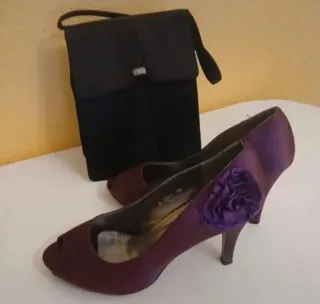 Bolso terciopelo y zapatos raso fiesta